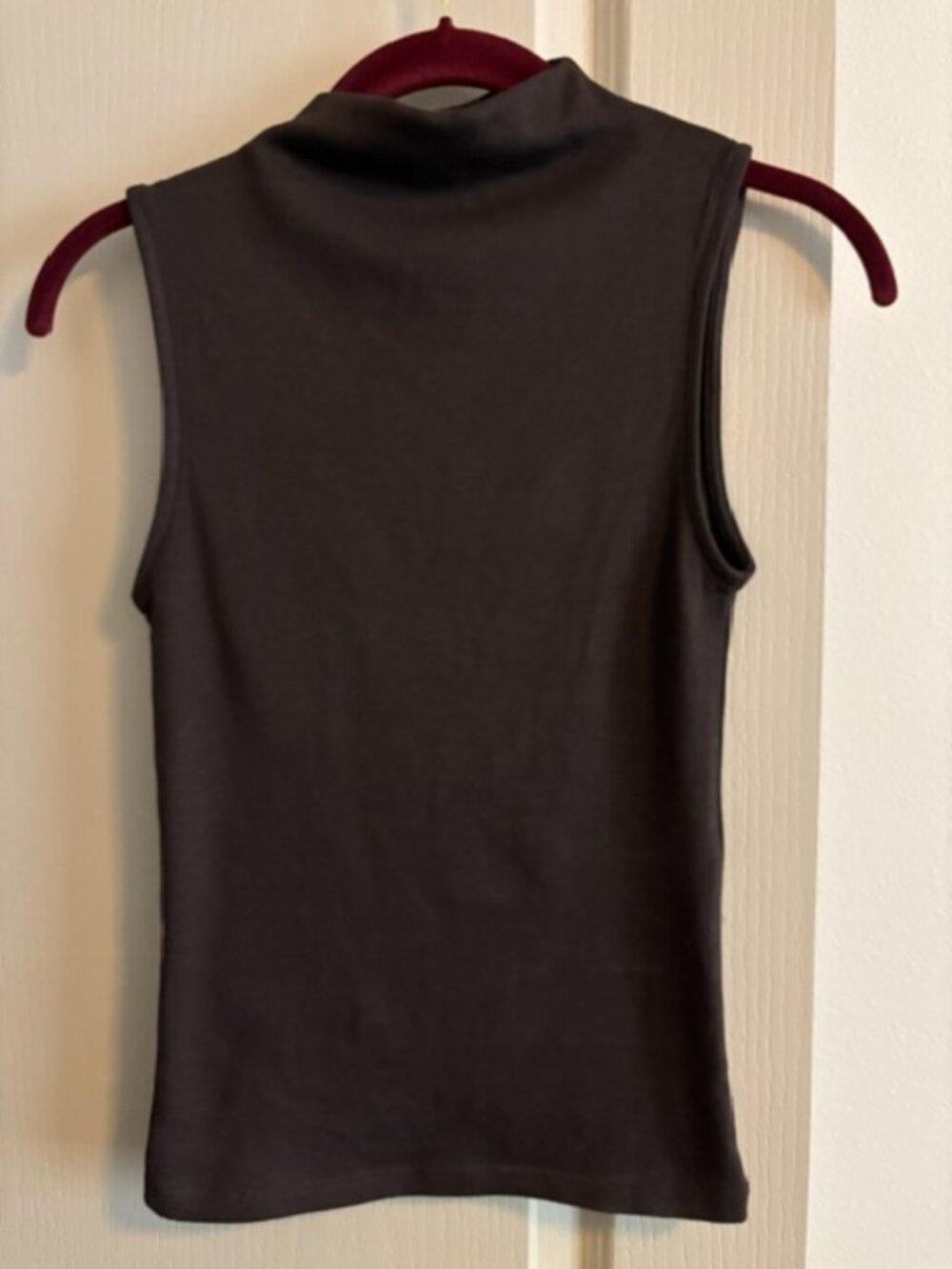 Zara Women's M Dark Brown Cotton Stretch Funnel Neck Sleeveless Soft Top NWT